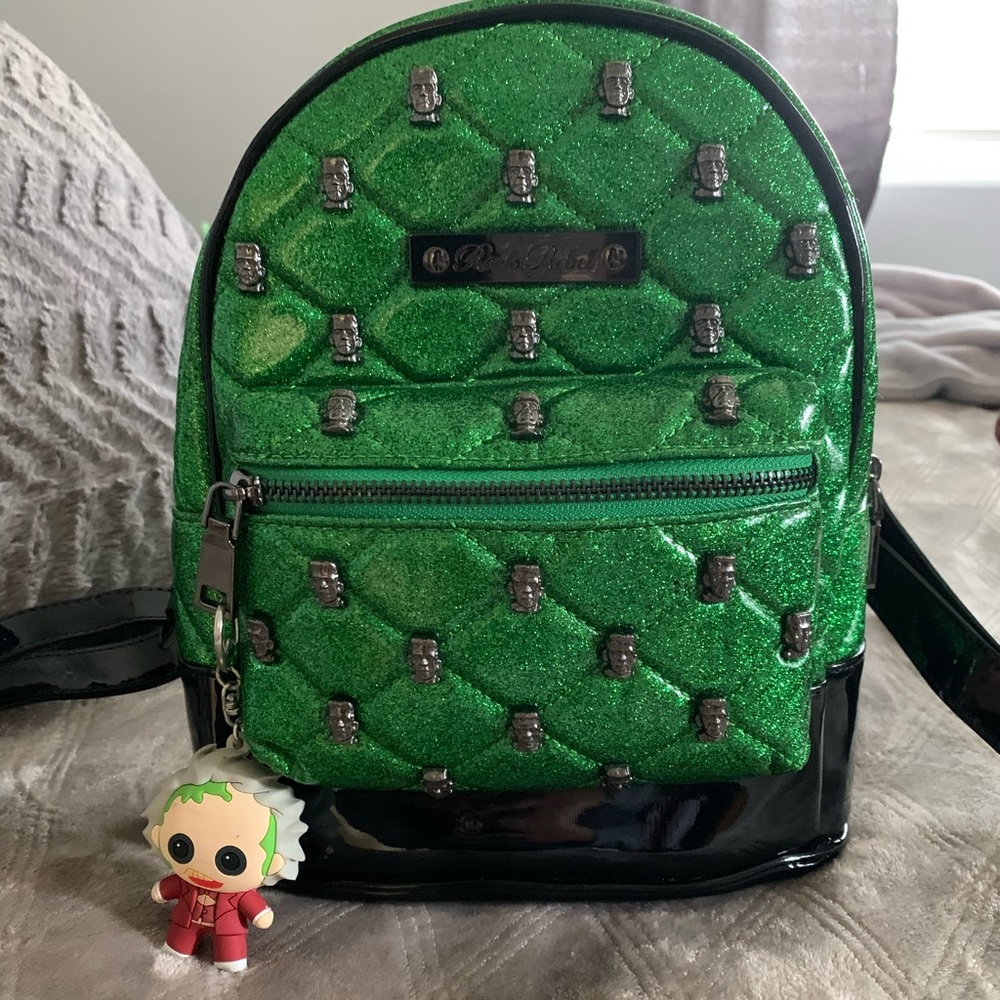 Green glitter rock rebel Frankenstein backpack